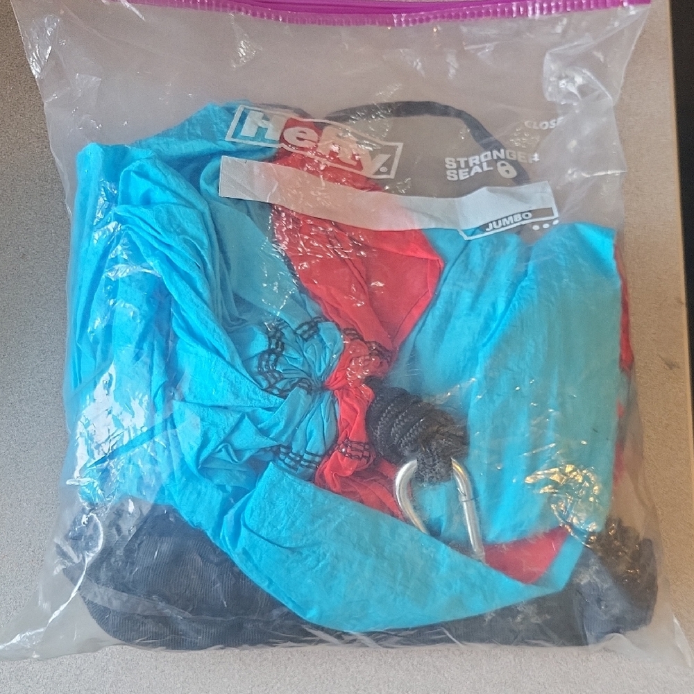 Blue and Red Hammock with Carabiners